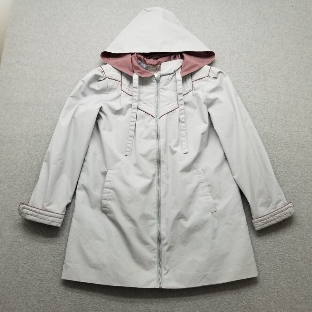 Mulberry Street Jacket Womens Medium Gray Pockets Full Zip Buttons Hooded